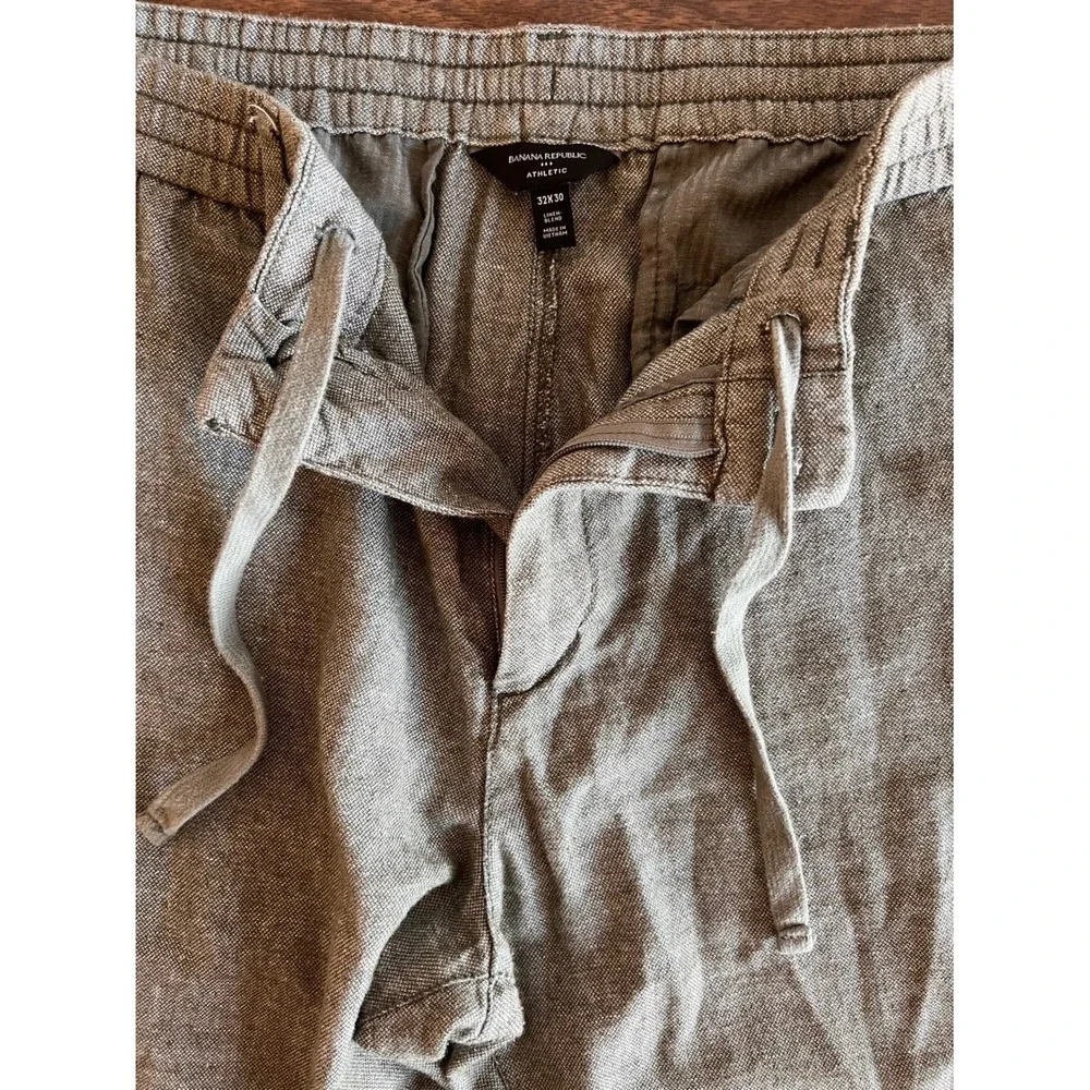 Banana Republic Athletic Linen Blend Pants Mens 32 Desert Thyme Green Resort